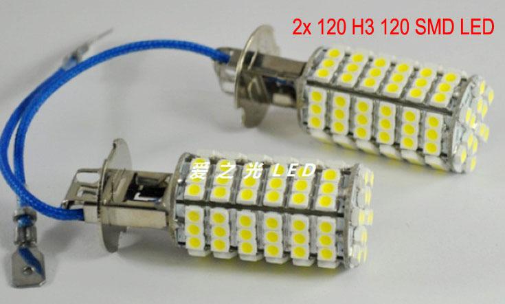 2x h3 high power 6000k xenon white 120 smd led cars head fog bright light bulb