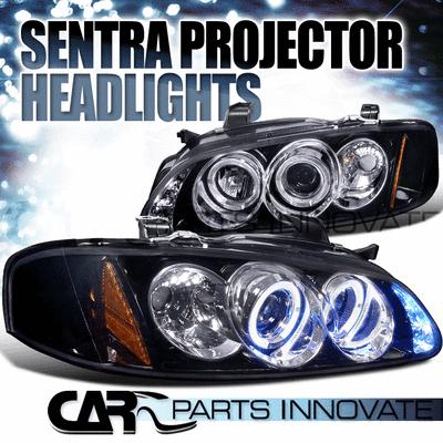 Glossy piano black nissan 00-03 sentra tinted led projector headlights