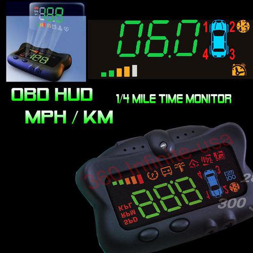 Add obd-ii car hud universal speed head up display (mph/kmh)+speed test 1/4 mile