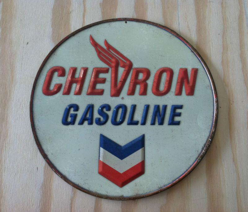 Vintage looking official chevron gasoline metal sign, garage station shop gas.