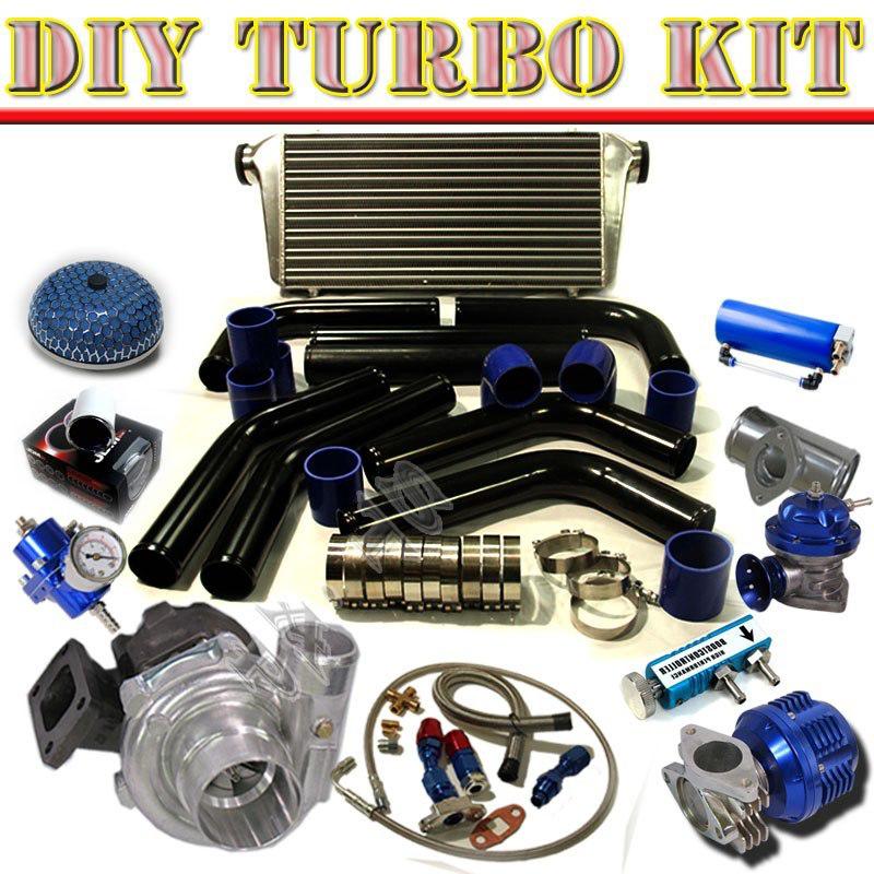 T3/t4 turbo+31" intercooler+2.5" piping kit+bov type-rs+oil drain+ line blk/blue