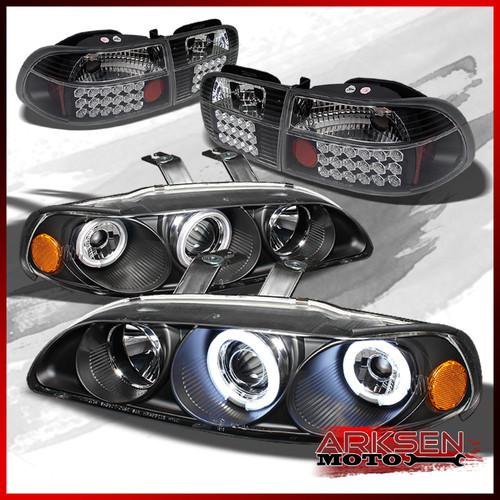 92-95 civic 3 dr 2x ccfl halo projector black headlights+black led tail lights