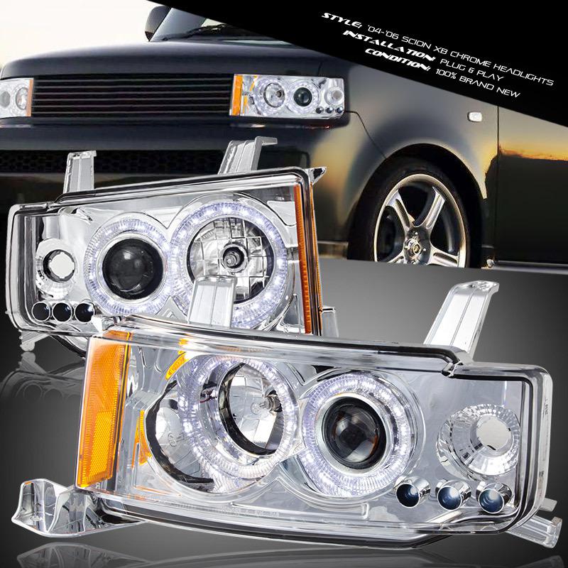 2004-2006 scion xb chrome housing dual halo projector headlights lamps l+r 