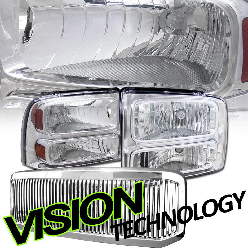 05 06 07 f250/f350/f450/f550/excursion chrome crystal headlights+vertical grille