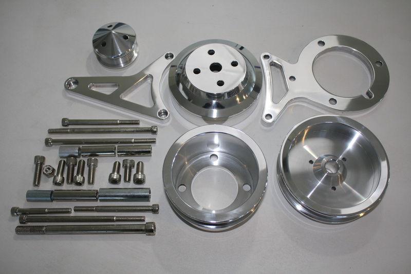 79-93 sbf 5.0 mustang polished serpentine underdrive pulley alt  p/s bracket kit