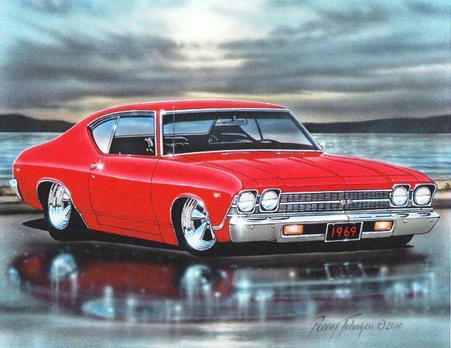 1969 chevelle ss hardtop muscle car automotive art print red