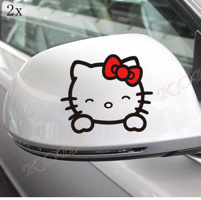 2x red bowknot&black outline smile hello kitty car rearview mirror decal sticker