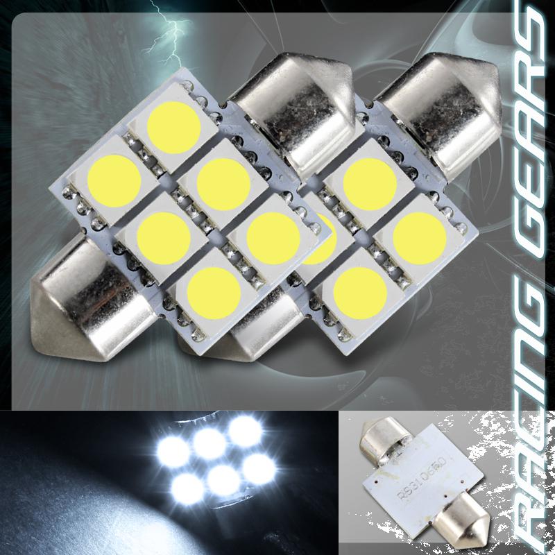 2x 31mm 1.25" white 6 smd led festoon replacement dome interior light lamp bulb