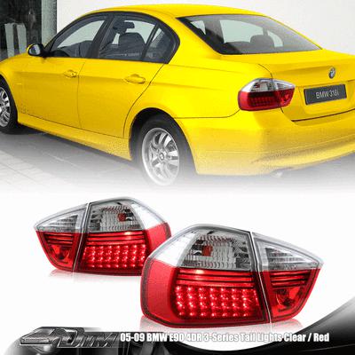 2005-2008 bmw e90 3-series 4-door red/clear lens chrome housing led tail lights