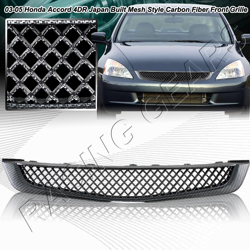 03-05 japanese honda accord carbon fiber style honeycomb front hood grille grill