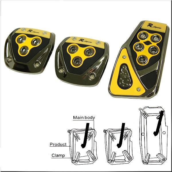 Car manual transmission pedals black yellow x 3 pieces