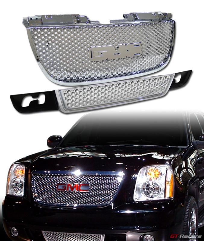 Chrome round hole mesh upper+low front hood grill grille 2007-2012 yukon denali