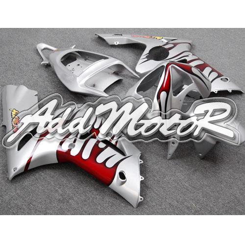 Injection molded fit zx6r zx-6r 2003 2004 red flames silver fairing 63w02