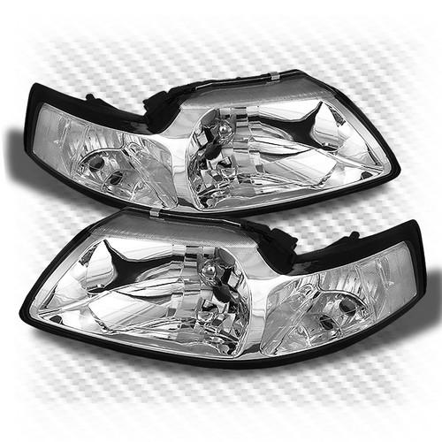 1999-2004 ford mustang 2in1 headlights chrome head lights corner lamp pair set