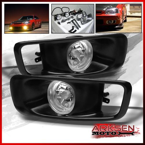 99-00 honda civic clear bumper fog lights+switch+bulb replacement lamp pair set