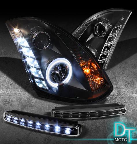 Led bumper fog lamps+03-07 g35 2dr coupe black ccfl halo projector head lights