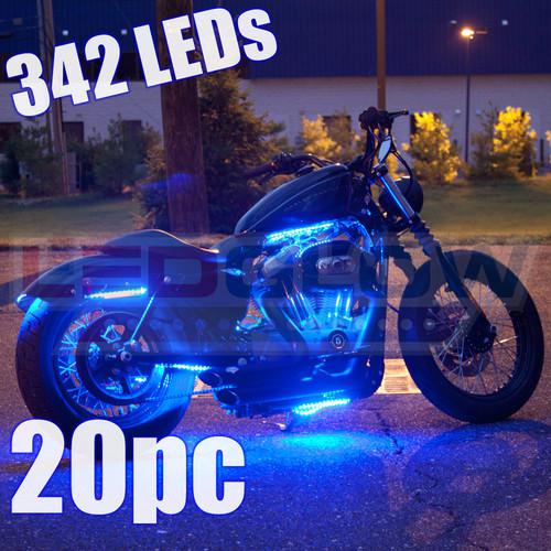 20pc blue led motorcycle lighting light kit w wireless remote & 342 leds!!