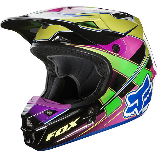 Fox racing v1 mx motocross motorcycle helmet race yellow / blue large new!! $160