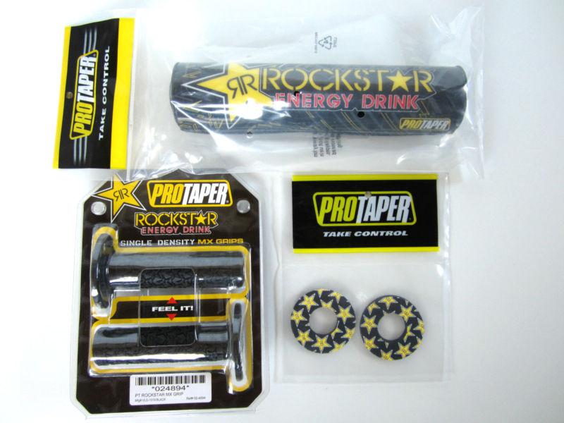 Rockstar energy pro taper protaper mx grips 10" crossbar bar pad grip donuts set