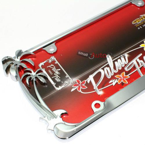 Chrome palm tree tropical metal license plate tag frame for auto-car-truck