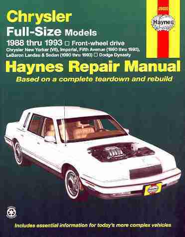 Chrysler new yorker fith avenue imperial repair shop manual 1988 1989 1990 1991