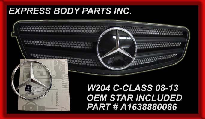 W204 2008-2012 c300 c350 c250 grill flat matte black w/chr star mercedes 2 bars