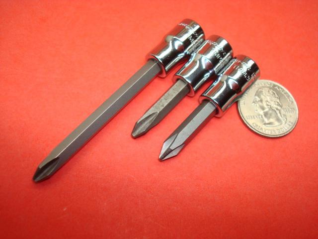 3 snap on tools 1/4" drive # 1 + # 2 phillips heads socket drivers unused