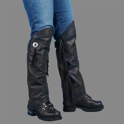 Motorcycle biker leather leg warmer half chaps xs/s 