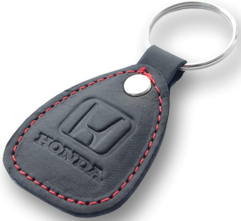 New leather black / red keychain car logo honda auto emblem keyring