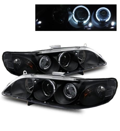 98-02 honda accord led angel eye halo black projector headlights+amber reflector