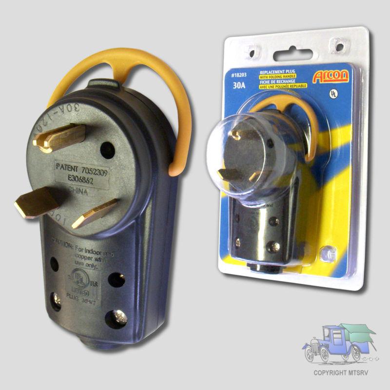 Arcon 30 amp rv electical cord replacement plug w/ folding handle - male end 