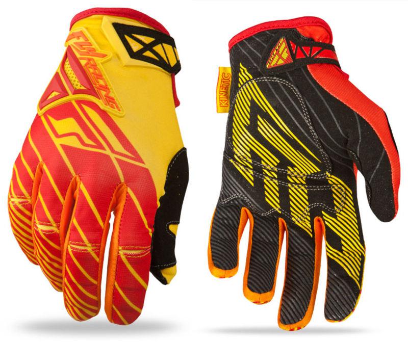 New 2014 fly racing kinetic gloves adult youth red-yellow bmx moto motocross atv