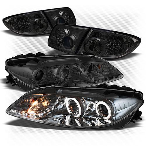 03-06 mazda6 smoked halo projector headlights w/led + led perform tail lights