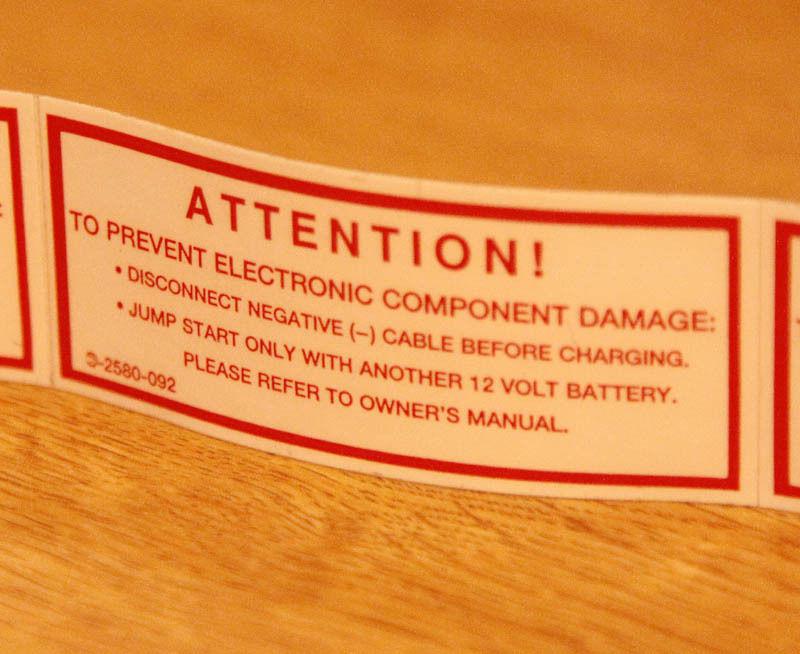 Mercedes battery charging jump start warning label decal w124 w201 w202 r129 140