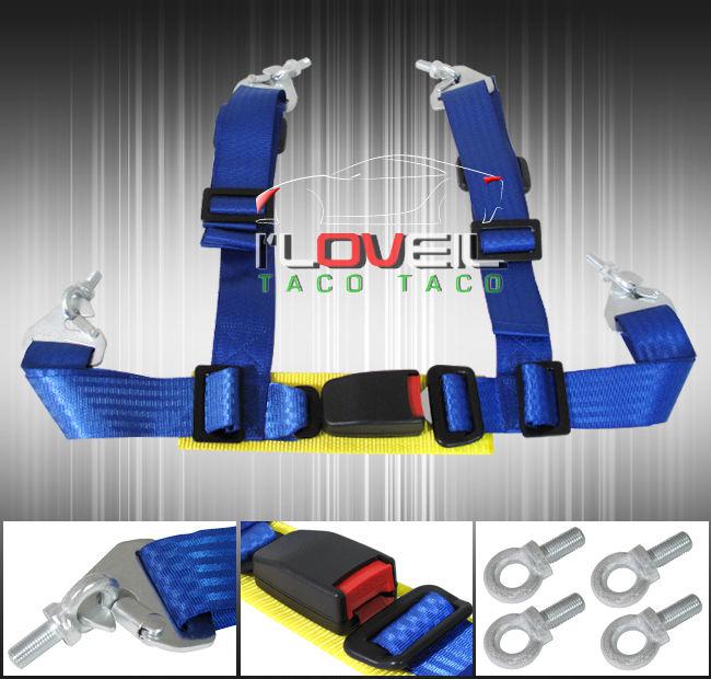 2" 4 point strap drift racing safety seat belt harness blue yellow quick lock