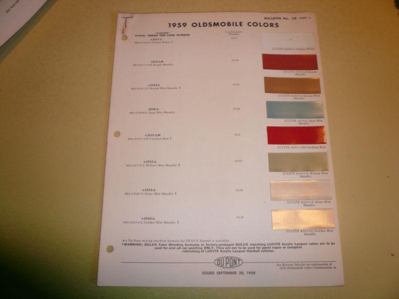 1959 oldsmobile dupont duco delux color chip paint sample - vintage