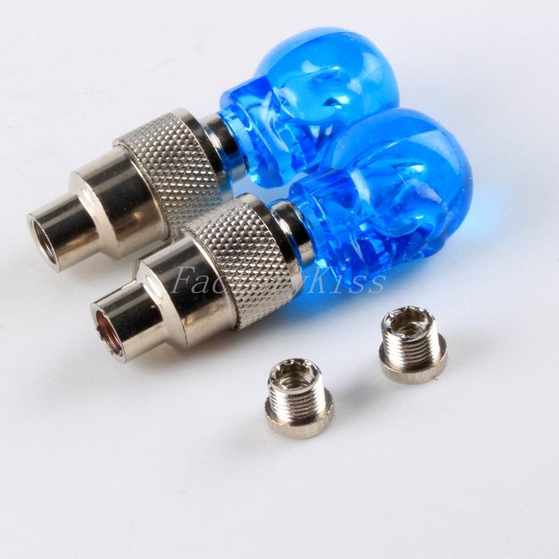 New 2pcs skull bicycle tire led flash light valve dust cap car motor tyre blue 