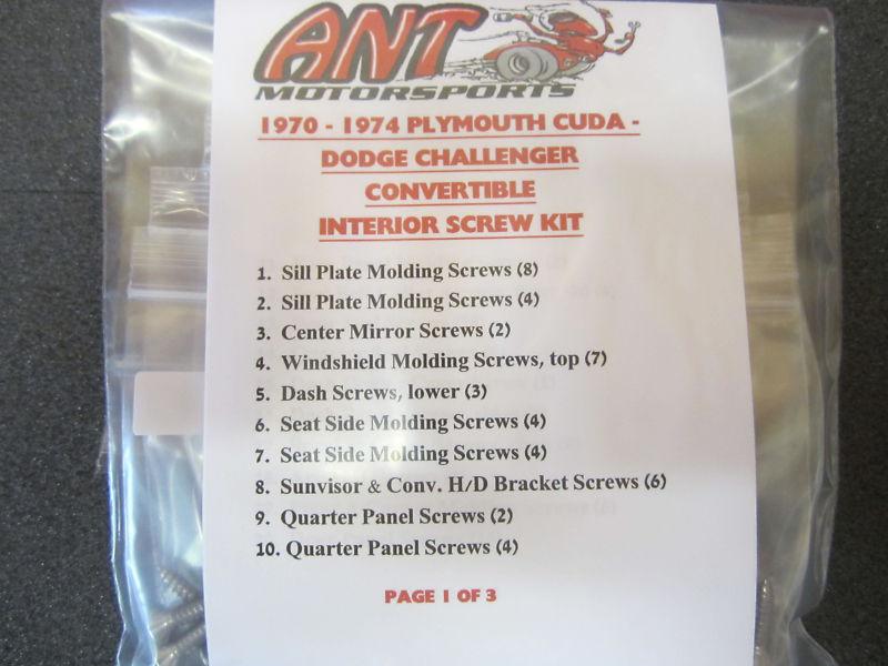 1970 1970 1972 1973 1974 mopar cuda challenger convertible interior screw kit