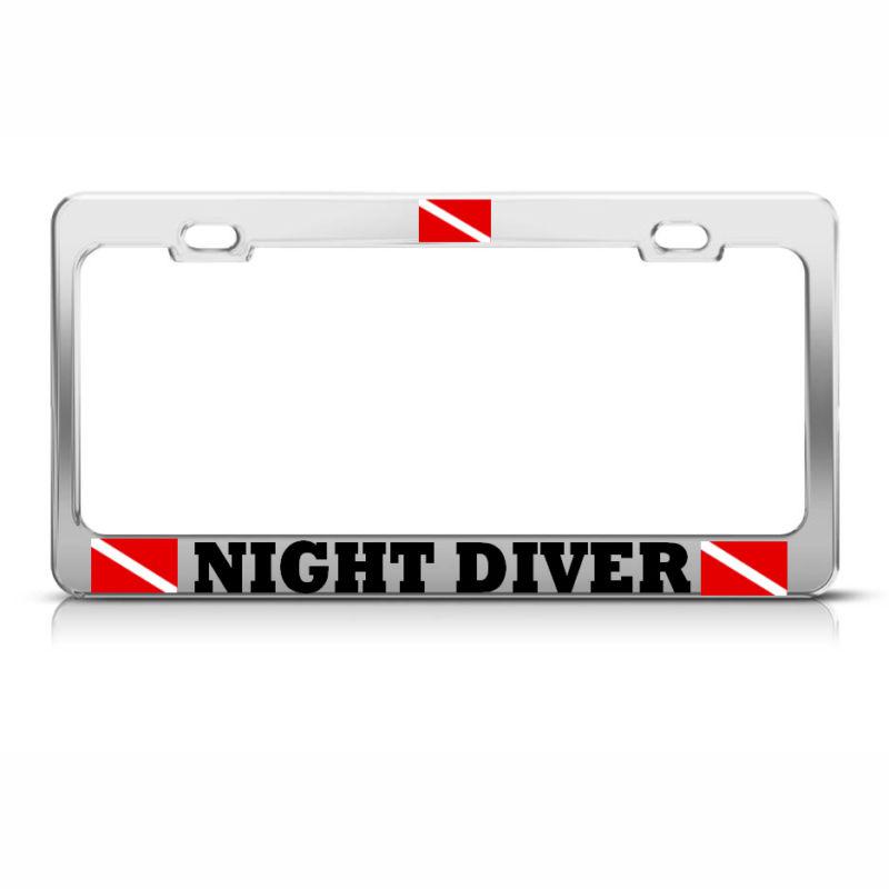 Night diver license plate frame heavy metal love scuba diving tag border