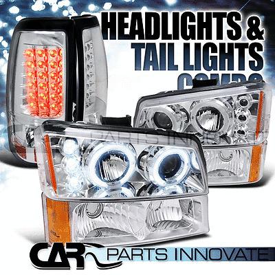 03-06 silverado chrome halo projector headlights+bumper lamp+led tail lights