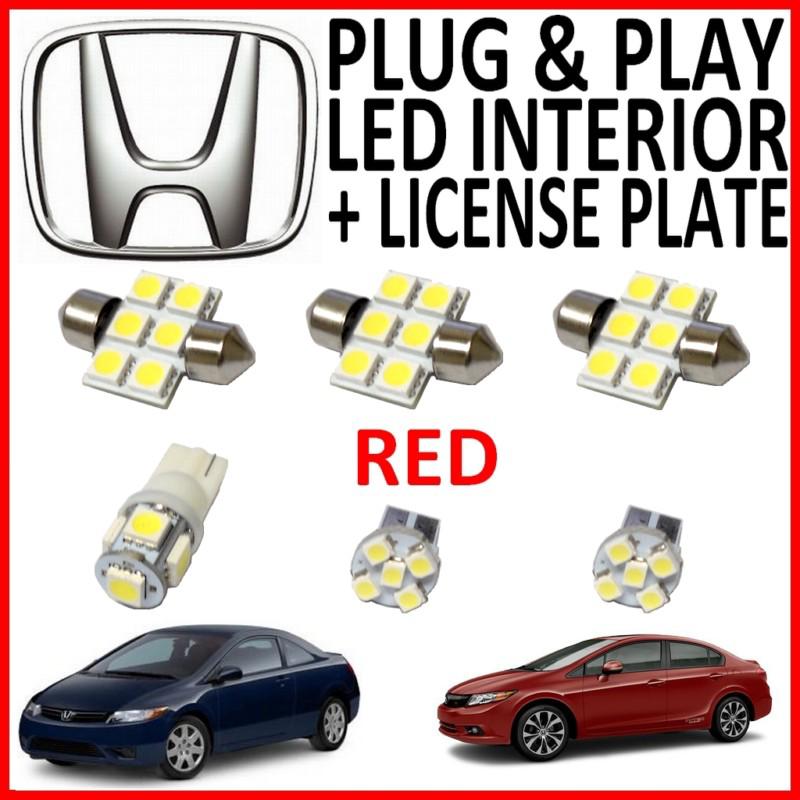 6 piece super red led interior package kit + license plate tag lights hc1r