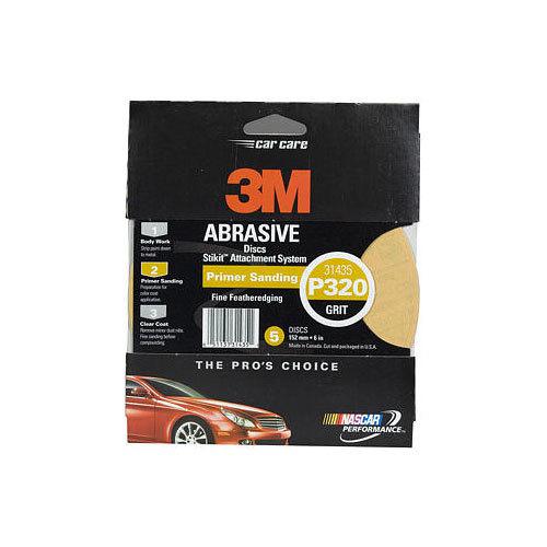 3m 6" 320 grit stikit psa gold abrasive sandpaper sanding disc 5 in a box 31435