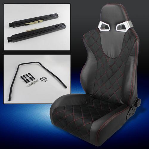 Single black pvc leather w/red stitching fully reclinable racing seat + slider