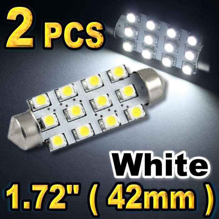 2x 1.72" 42mm 12-smd festoon super white led for map dome lights bulbs 211-2 578