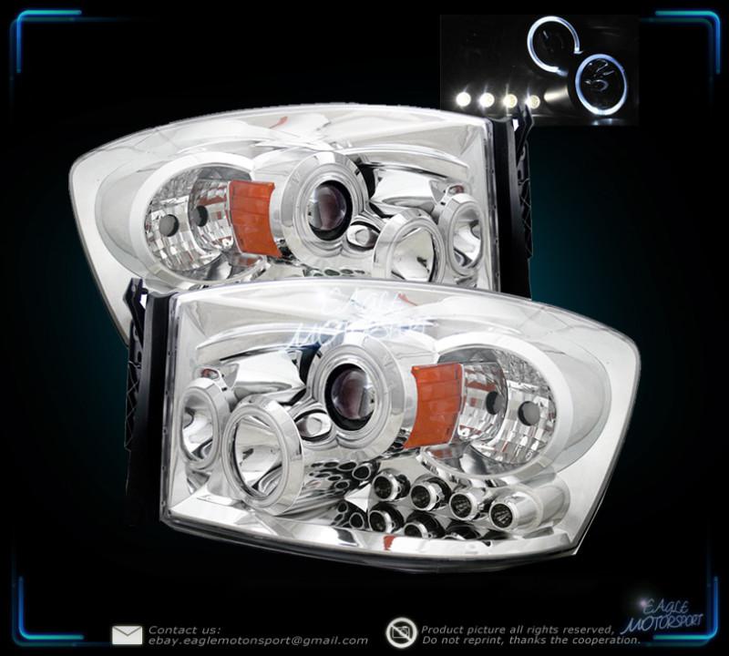 2006-2008 dodge ram dual twin halo ring projector led chrome headlights