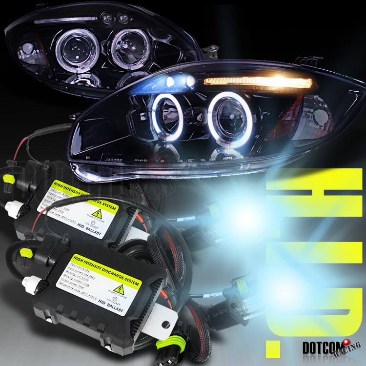 Glossy black 2006-2011 eclipse led halo projector headlights+h1 6000k hid kit