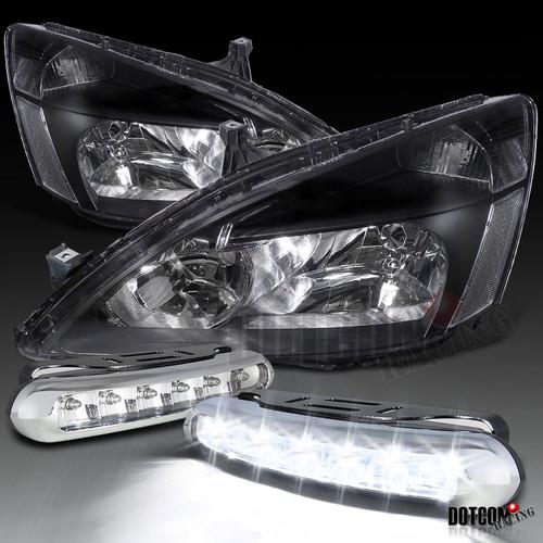 03-07 honda accord lx ex jdm black head lights+bumper led strips fog lamps