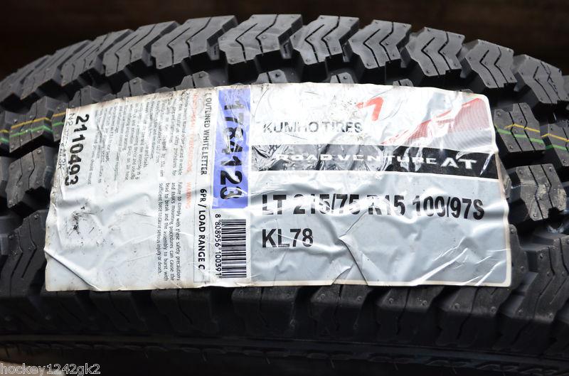 1 new lt 215 75 15 kumho road venture at 6 ply tire