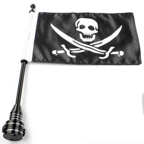 Cool motorcycle 15&#034; flagpole mount +  6.7&#034; x 11&#034; skull knife pattern flag black