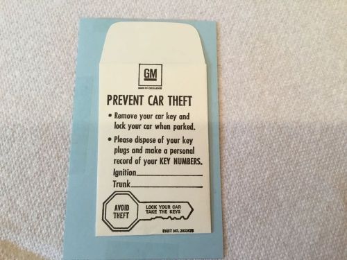 Corvette 1967 owners manual kit key envelope--n.o.s.--original